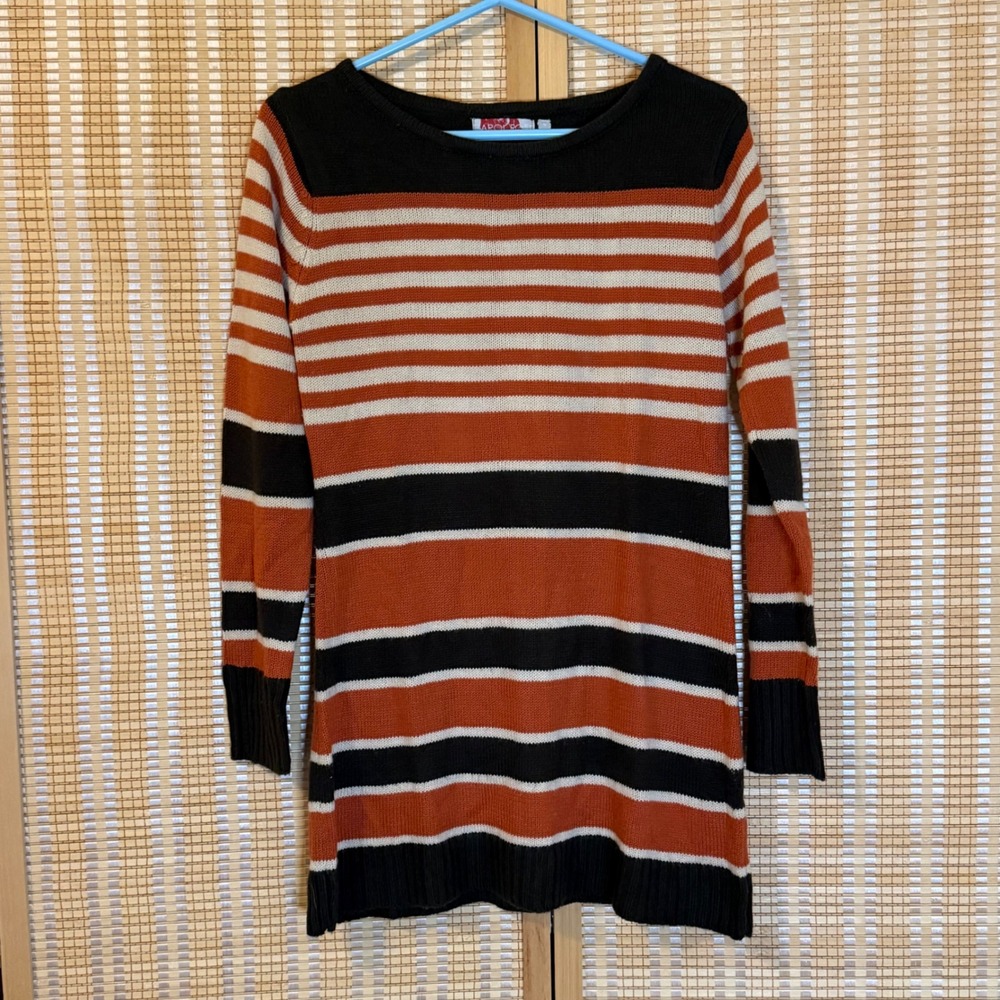 Carol Rose Womens Small Striped Longline Sweater Orange Cream Brown Long Sleeve